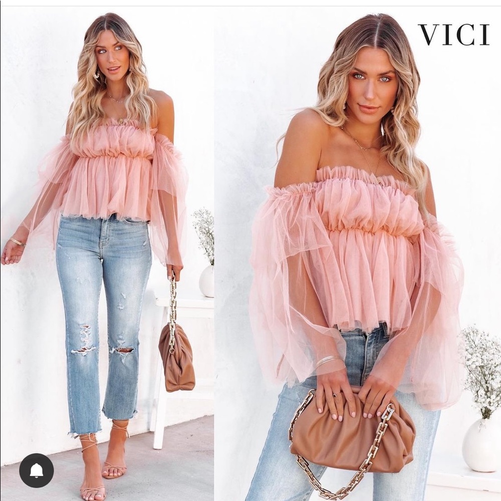 VICI Off the Shoulder Tulle Blouse